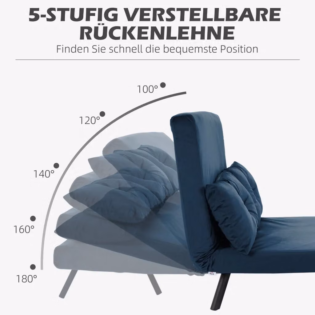 Poltrona Letto Reclinabile REDOM in Velluto Blu con Struttura in Metallo e Legno, L: 102 cm, P: 73 cm, H: 81 cm – 2