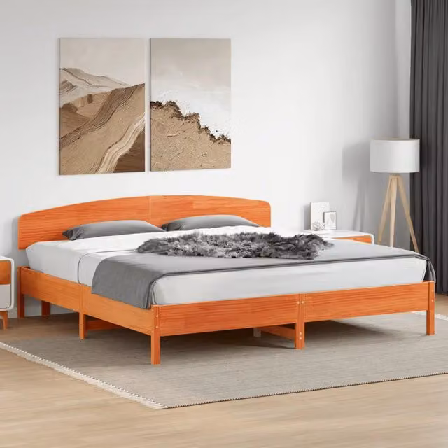 Giroletto senza Materasso-Struttura Letto Marrone Cera 200x200 cm Legno di Pino 871102