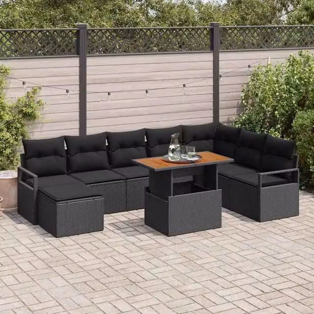 Set Divano da Giardino 9 pz Nero e Marrone 3349750