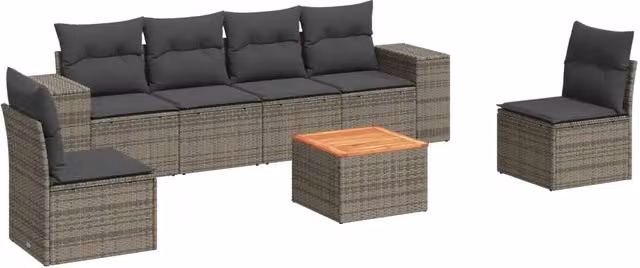 Set Salotto da Giardino 7 Pezzi DESIGN IN con Polyrattan e Cuscini Grigio con Tavolino e Divani Moderni – 1