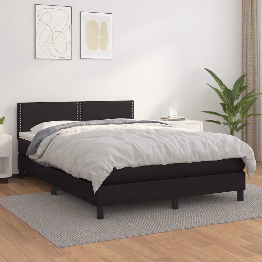 The Living Store Letto a molle con materasso nero 140x200 cm in Pelle finta