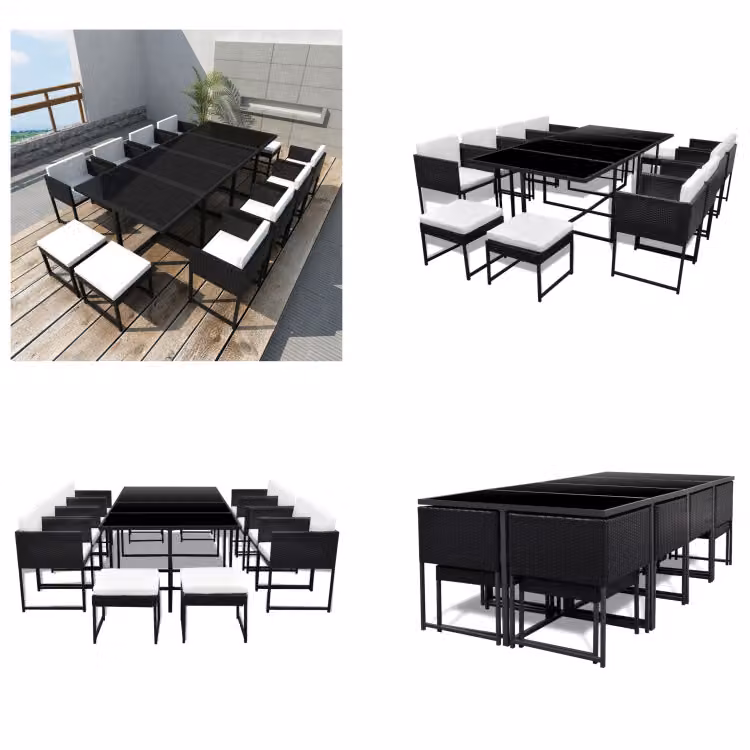 vidaXL set da pranzo da giardino 13 pezzi con cuscini in poly rattan nero - Set di mobili da giardino - Set di mobili da giardino - Tavolo e sedie da giardino - Tavoli e sedie da giardino