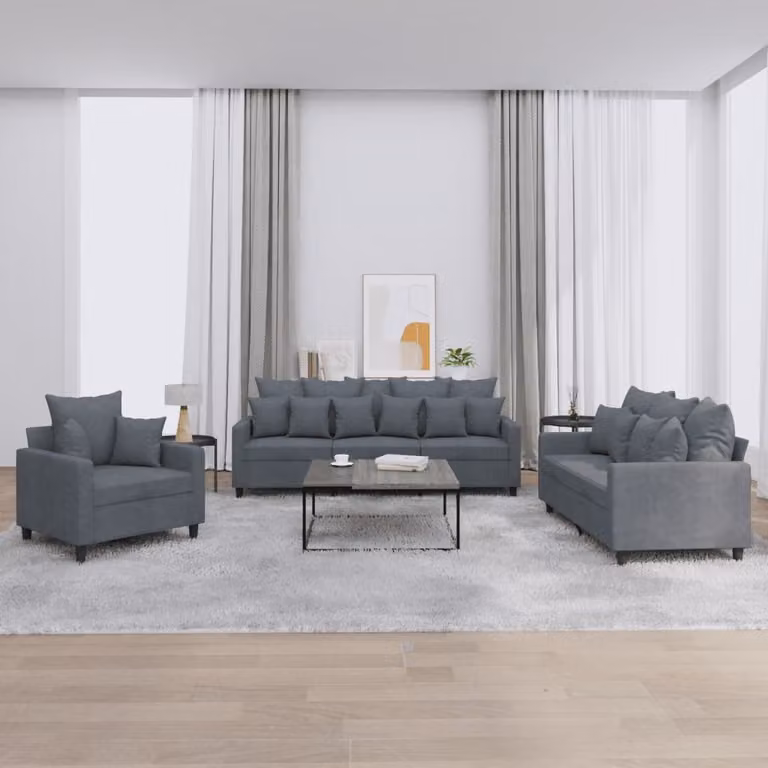 Set di divani 3 pezzi vidaXL in velluto grigio con cuscini per soggiorno moderno