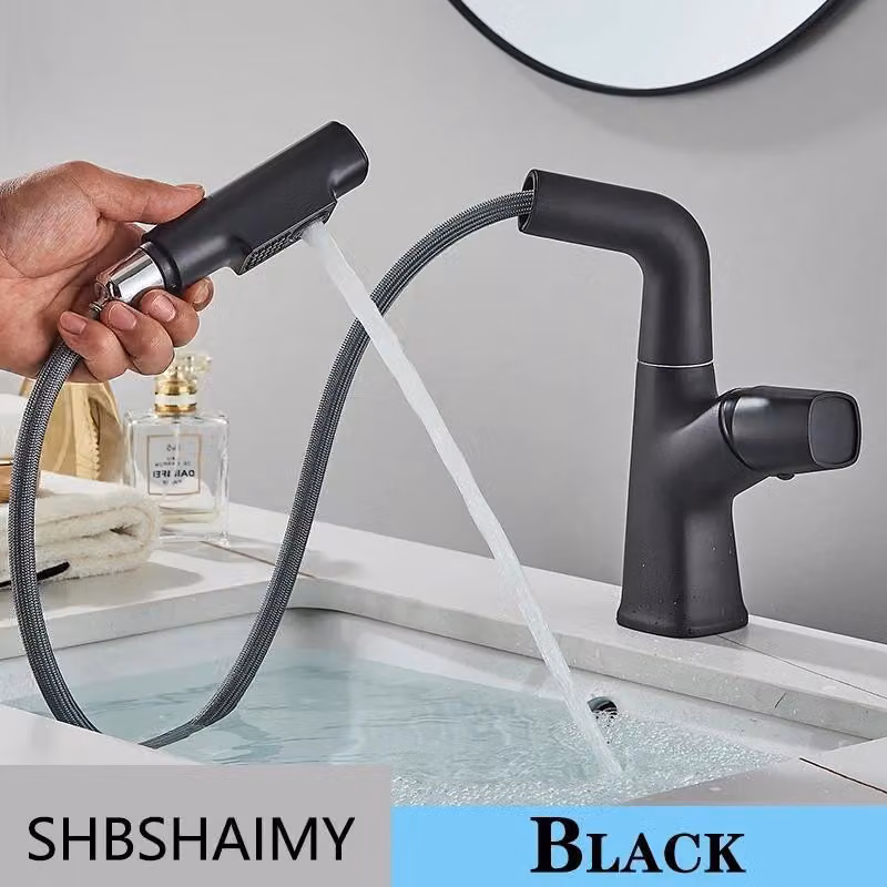 Rubinetto per lavabo da bagno - Miscelatore monoforo - Monocomando - Acqua calda/fredda - Orientabile a 360° - Cartuccia in Vetroceramica - Bocca lunga - Nero