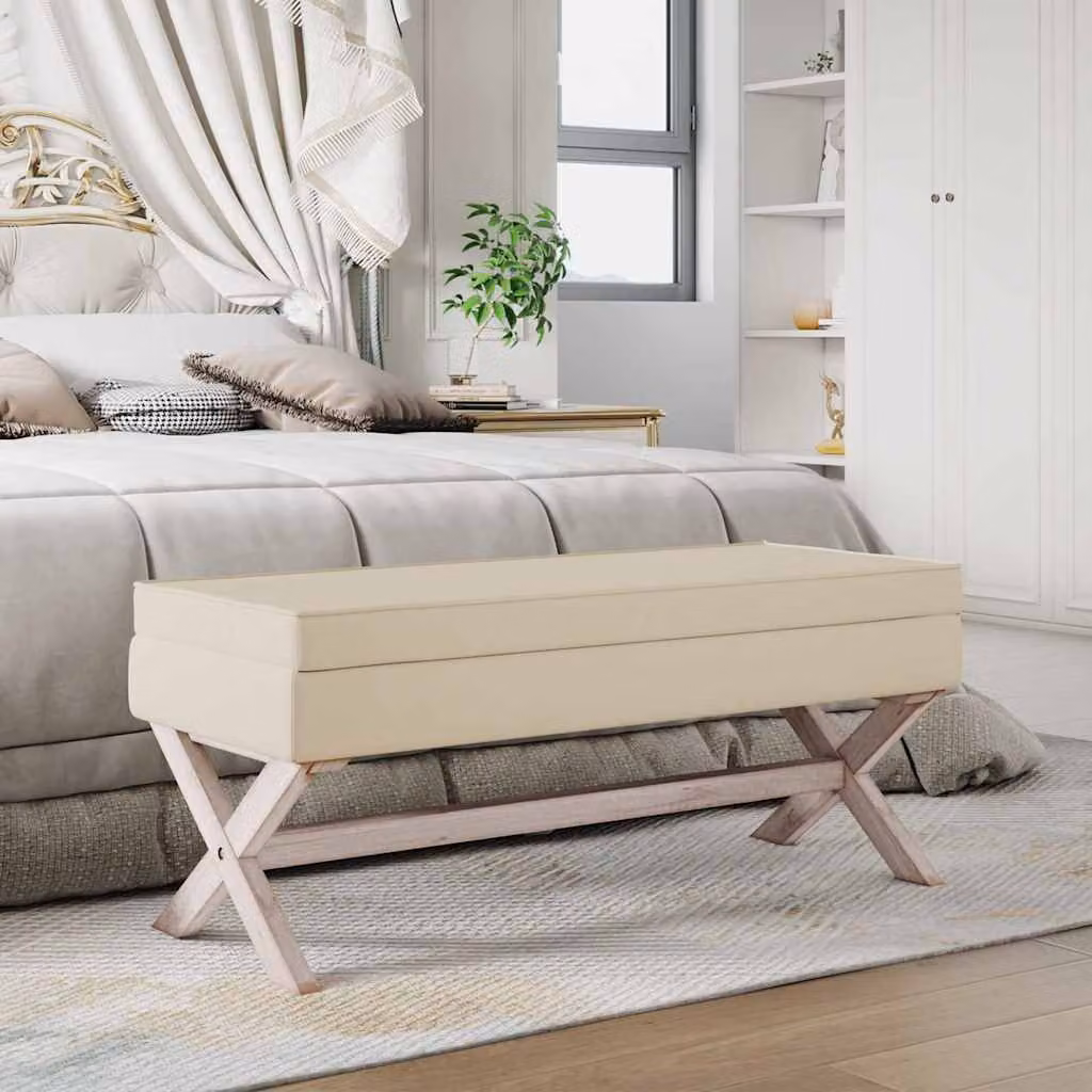 vidaXL Sgabello Portaoggetti in Lino Beige con Struttura in Legno L/P/H: 110 x 45 x 49 cm