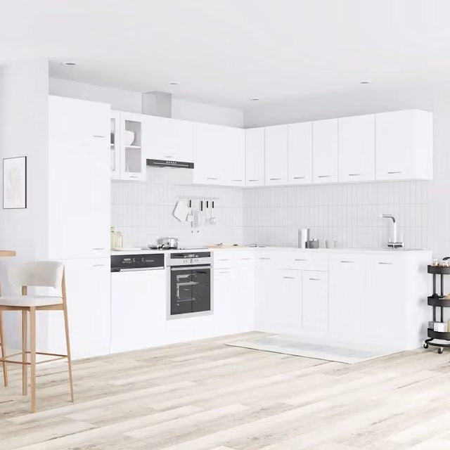 Set di armadi da cucina moderni vidaXL in bianco con ante in vetro e legno, 14 pezzi