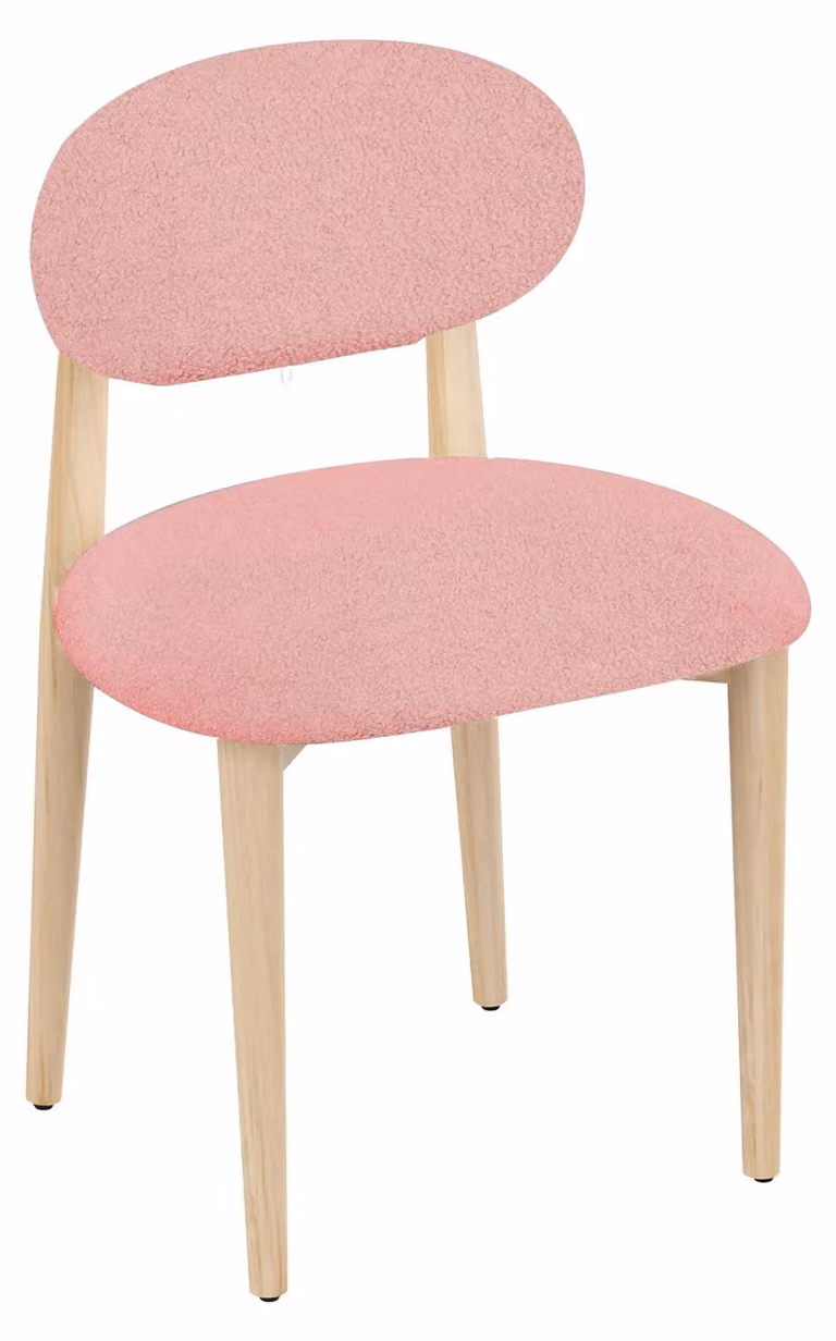 Set di 2 sedie da pranzo imbottite, rivestite in tessuto, con design curvo, struttura in legno, stile minimalista e moderno, colore rosa