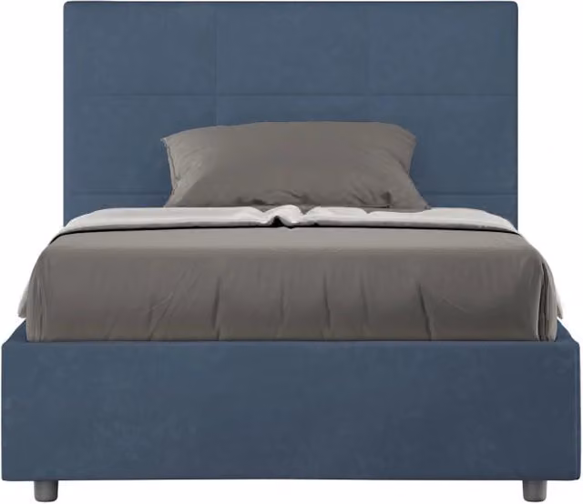 BS COM Letto una piazza e mezza senza rete imbottito 120x200 microfibra blu