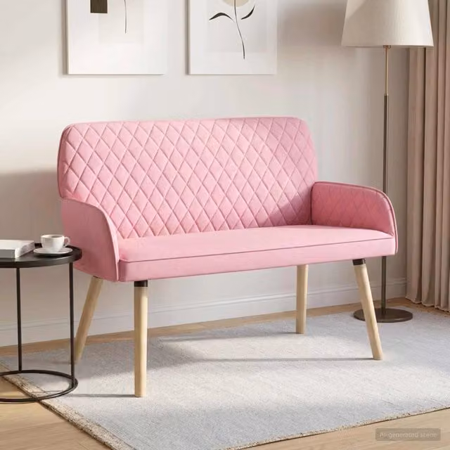 Divano a 2 posti moderno vidaXL in tessuto rosa con gambe in legno e metallo L: 115 cm, P: 58 cm, H: 86 cm