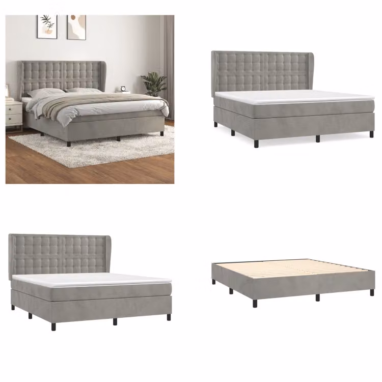 vidaXL Letto boxspring con materasso grigio chiaro 160x200 cm in velluto - Letto boxspring - Boxspringbetten - Bett - Schlafzimmermöbel
