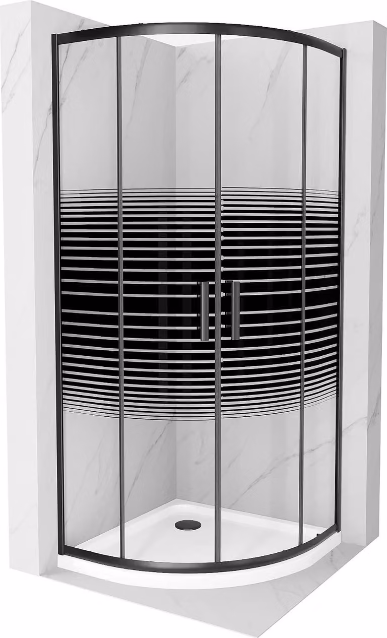 Mexen Rio cabina doccia semicircolare 80 x 80 cm, fasce nere, nero + piatto Flat, bianco - 863-080-080-70-20-4110B