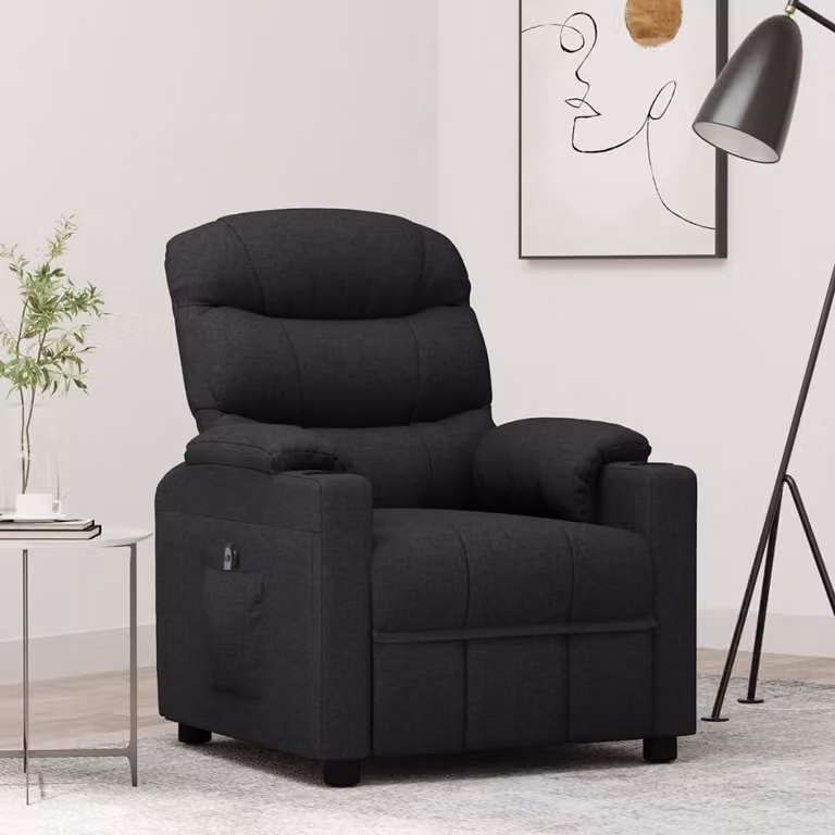 The Living Store Recliner elettrico in tessuto nero