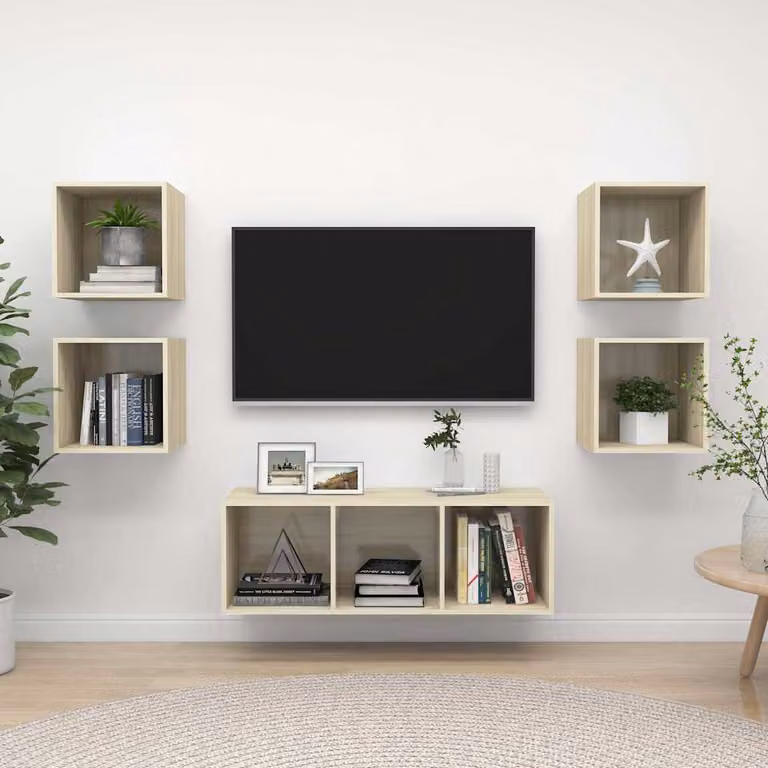 Set Mobili TV vidaXL 5 Pezzi in Legno Multrato e MDF Rovere Sonoma, Colore Marrone e Beige