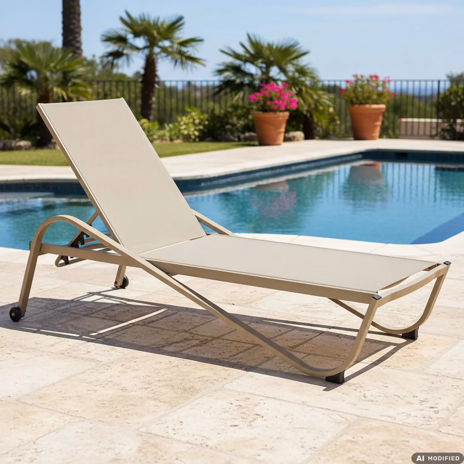 Vestiamo Casa Giardino Lettino Sdraio in Acciaio e Tessuto Beige con Ruote e Schienale Regolabile H 33 x L 193 x P 73 cm – 2