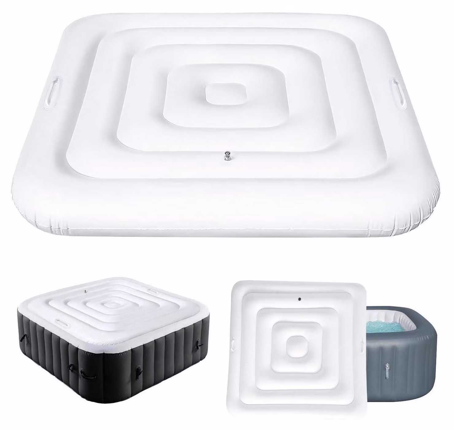 Copertura gonfiabile per vasca idromassaggio, quadrata, 135 cm, in PVC, con maniglie. Risparmio energetico, protezione dalla polvere