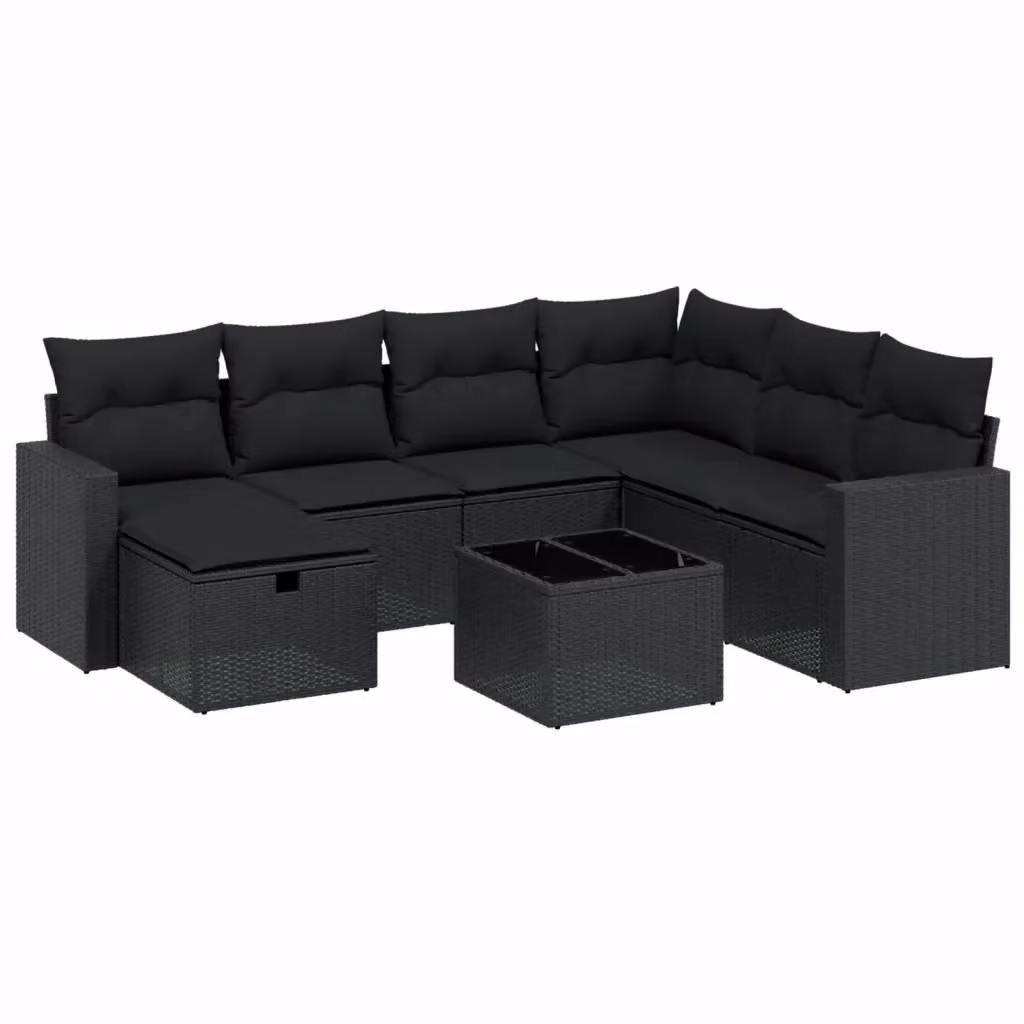 vidaXL Set Divani da Giardino a L con Cuscini 8 pz Nero in Polyrattan e Metallo – 2