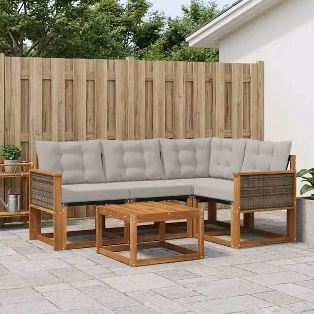 Set di divani da esterno 5 pz Naturale e Grigio Chiaro 3381931