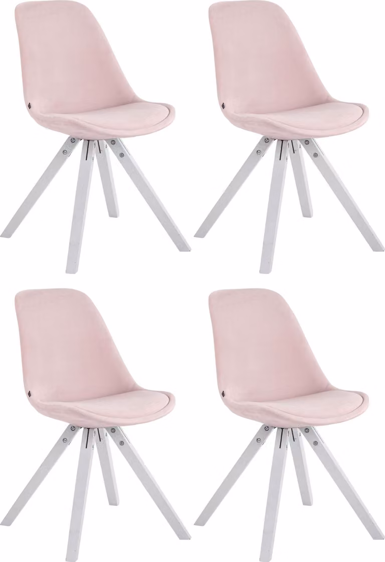 Set di 4 sedie CLP Toulouse in velluto Square con cuscino di seduta e gambe angolari in legno, struttura rosa, colore naturale