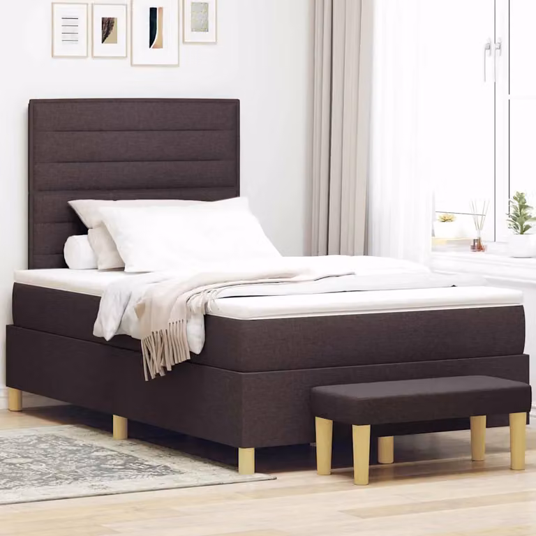 Letto a molle con testiera vidaXL in tessuto marrone scuro L/P/H: 120 x 200 x 128 cm