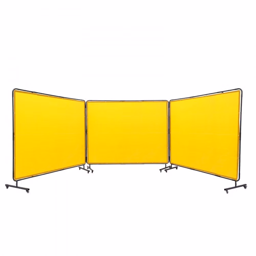 tenda per saldatura a 3 pannelli - 1,8 x 2,4 m - Tenda di protezione per saldatura in vinile ignifugo - Parete di protezione per saldatura con 12 ruote girevoli - Protezione UV a 6 stadi - Coperta per saldatura - Giallo.