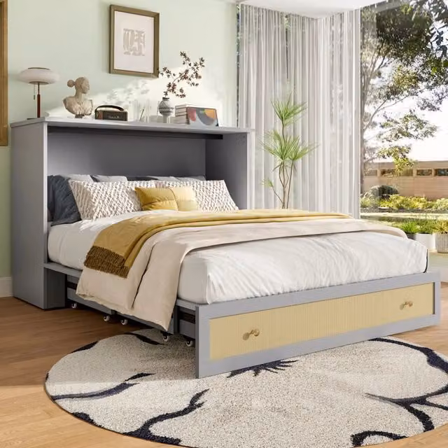 Letto armadio 140x200 cm con USB e presa di corrente; convertibile; MDF grigio