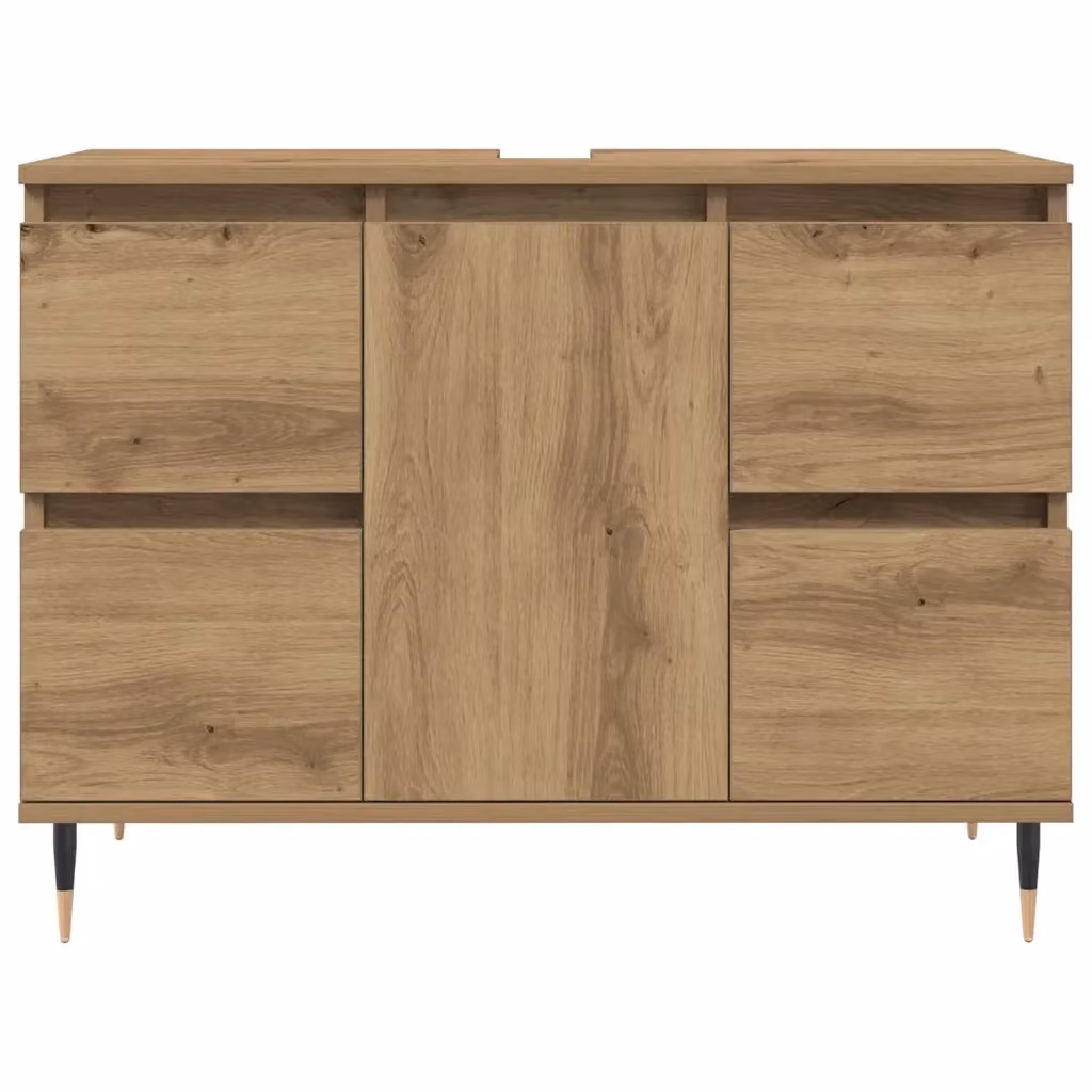 Mobiletto da bagno stile industriale HELLOSHOP26 in legno composito e metallo con ante e cassetti, finitura rovere marrone opaco, L: 80 cm, P: 33 cm, H: 60 cm