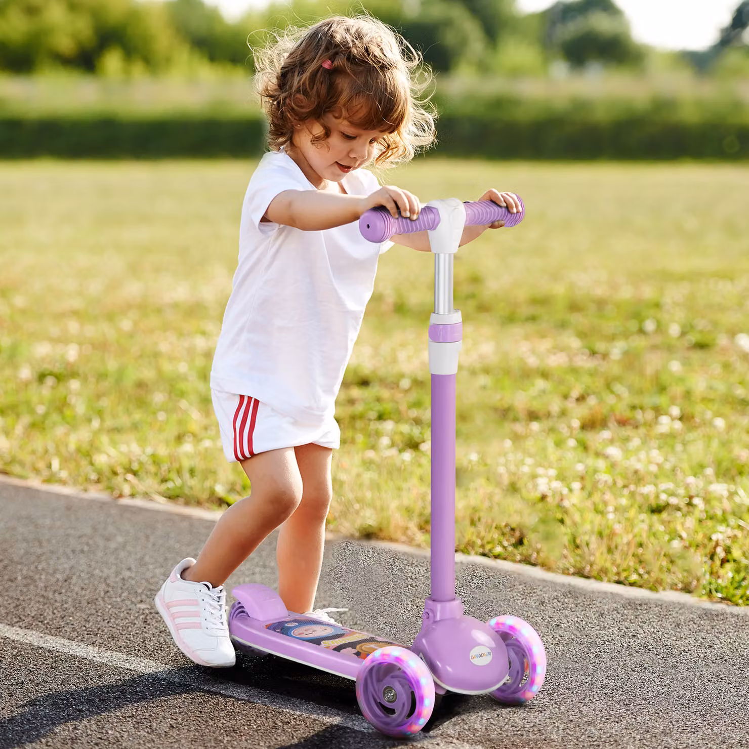 Monopattino per bambini AIYAPLAY con ruote LED, manubrio regolabile, lilla – 2