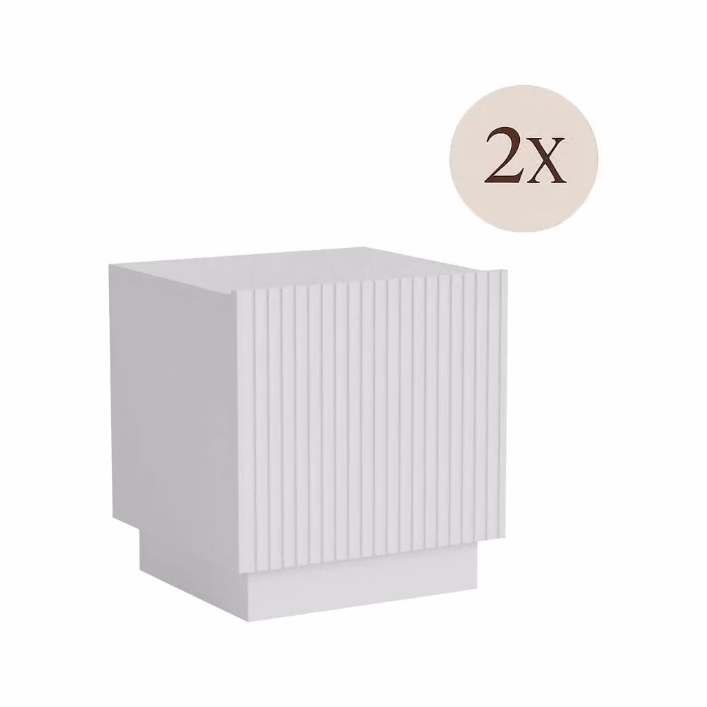 Set di 2 comodini Revo DMORA con finitura effetto cannettato bianco opaco, L: 47 cm, P: 40 cm, H: 45 cm – 2