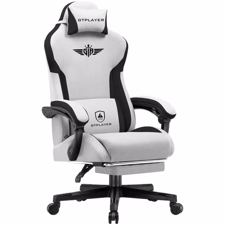 GTPLAYER Sedia da gaming, ergonomica, in Tessuto tecnico, con supporto lombare, sedia PC con schienale allargato, portata fino a 150 kg, grigi