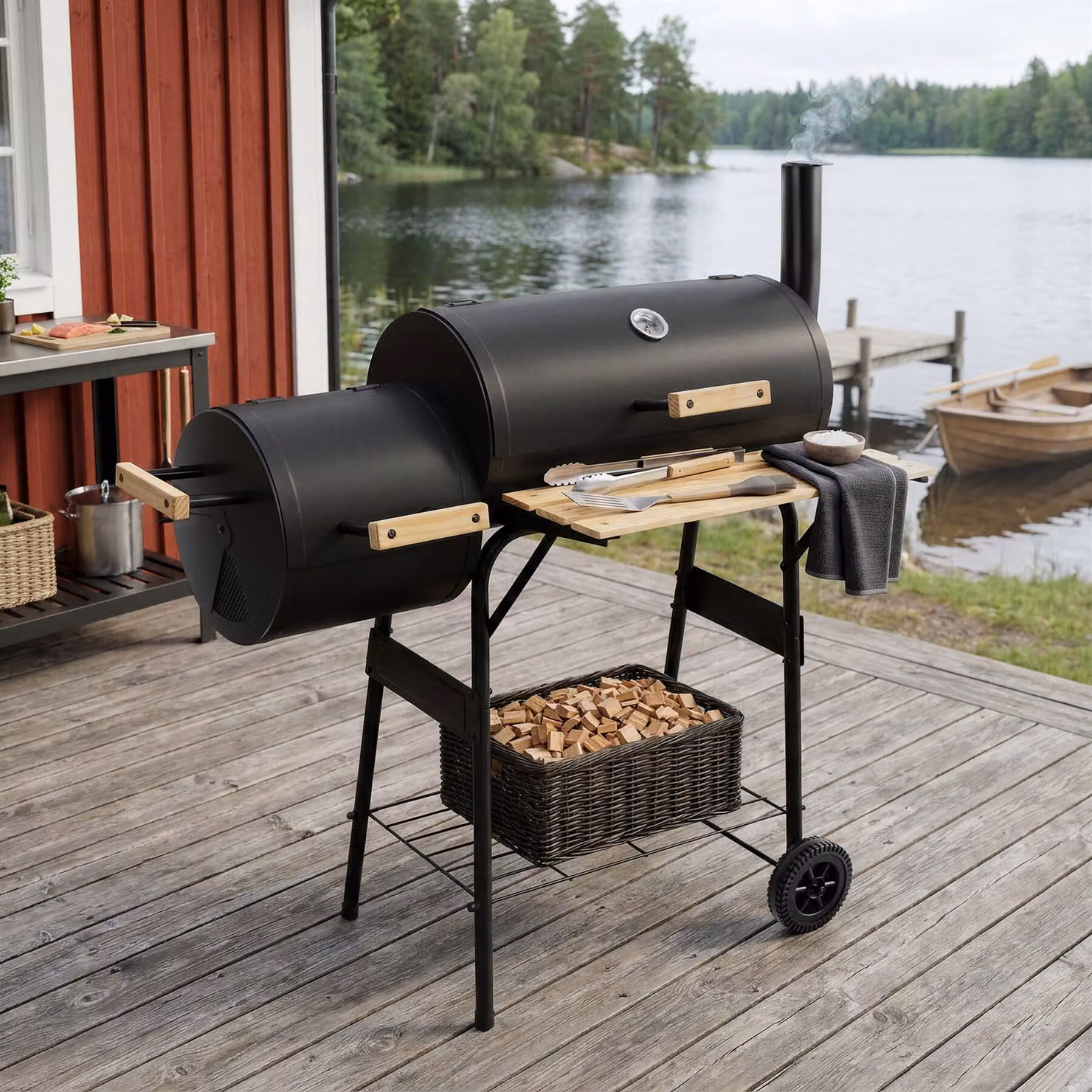 Barbecue a carbonella tectake 2 in 1 con affumicatore, termometro e ruote, nero – 3