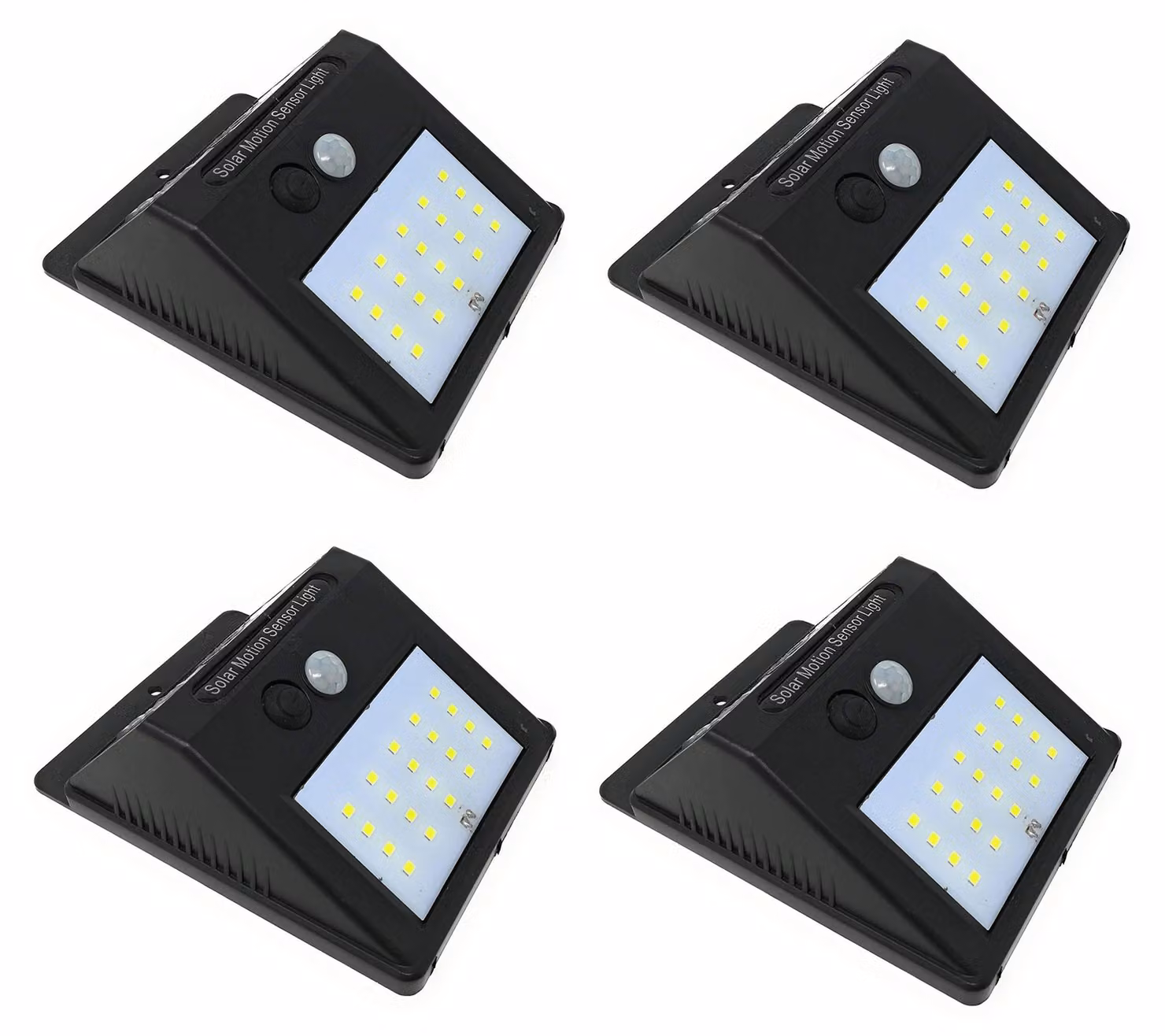 4 luci da esterno a LED solari, con 20 LED, sensore di movimento e sensore di luminosità