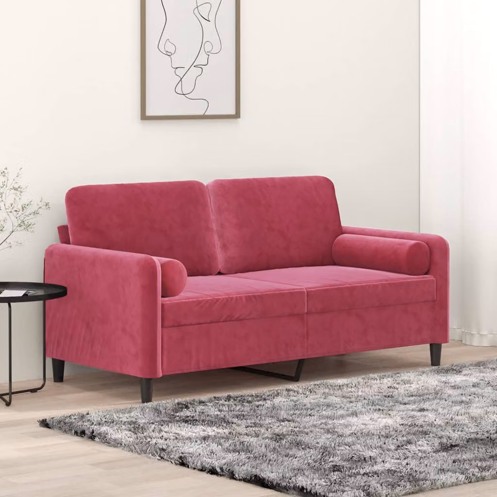 vidaXL Divano a 2 Posti Moderno in Velluto Rosso con Cuscini e Coperture Rimovibili