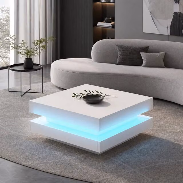 Tavolino da salotto ULEVR 70x70x36 cm con illuminazione LED Bluetooth controllabile tramite app, bianco