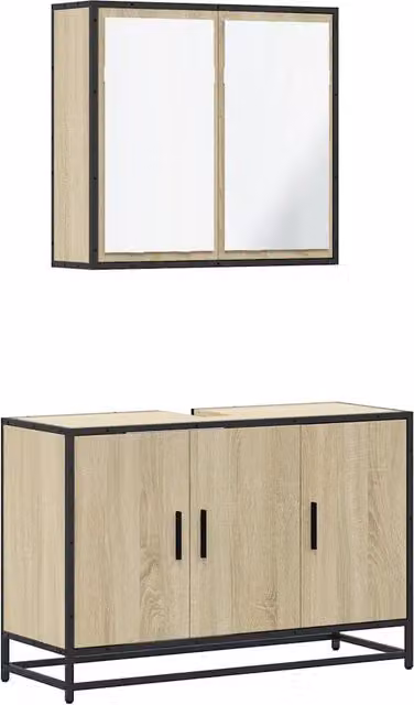 Set Mobili da Bagno | Armadio da bagno 2 pz Rovere Sonoma in Legno Multistrato