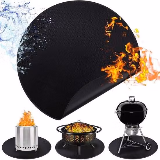 Tappetino rotondo da 60 cm per barbecue, resistente al calore e impermeabile, ideale per barbecue da esterno, patio, giardino, terrazza e prato. Accessorio portatile e riciclabile, colore nero