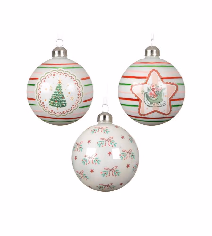 Decoris Palline di Natale Decorate 8 cm Vetro Colorate Assortite