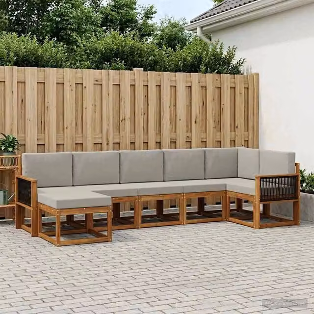 Set di divani da esterno 7 pz Naturale e Grigio Chiaro 3385392