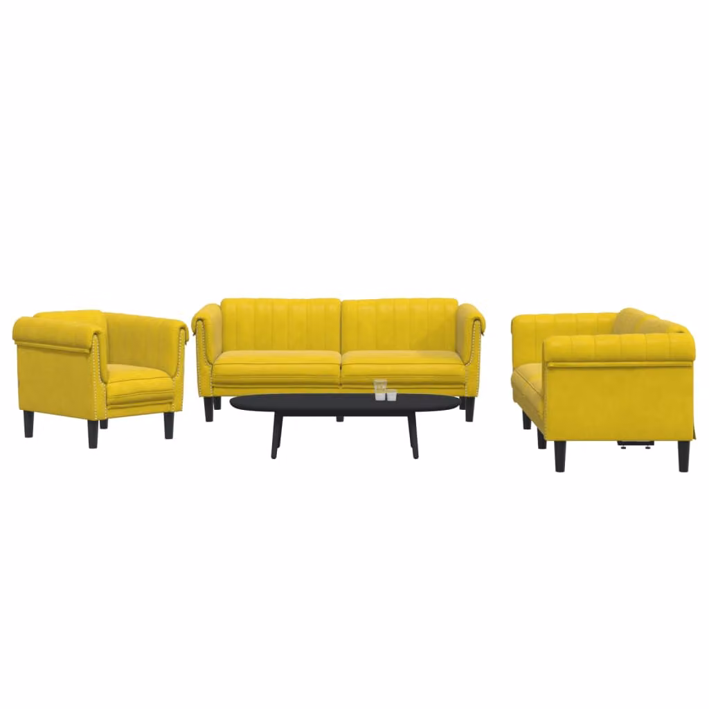 Set di divani 3 pezzi vidaXL in velluto giallo con struttura in legno e funzione letto per il tuo soggiorno