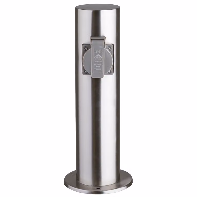 Presa di corrente da esterno, a 2 ingressi, IP44, acciaio inox V2A, Ø118x300mm, 3680W/ 16A