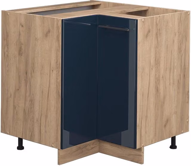 Mobile ad angolo cucina Fame-Line Blu scuro lucido/Rovere dorato 80.5 cm senza piano di lavoro Vicco