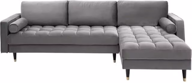 Divano ad angolo KOLIRI Meublorama grigio, design moderno in velluto con struttura in legno massiccio, 4 posti, angolo destro – 1