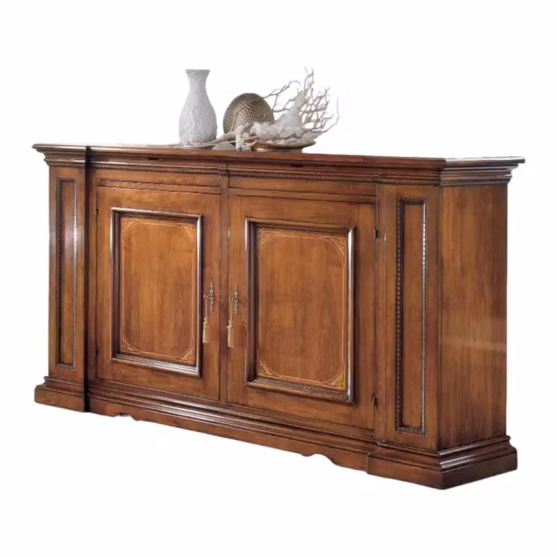 Credenza classica con 2 porte e 2 cassetti in legno con intarsio Mobili 2G colore marrone L: 206 cm, P: 55 cm, H: 120 cm – 1