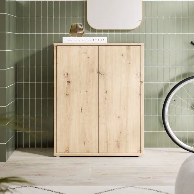 Mobile multiuso Medea Veriaffari con 2 ante e 4 ripiani in rovere color beige e marrone L/P/H: 74.5 x 34.9 x 99.1 cm