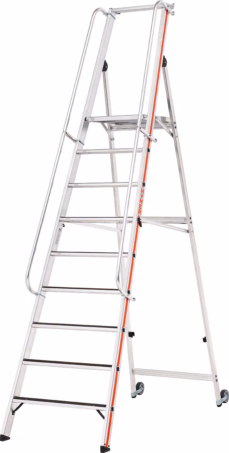 Scala a piantone Hymer R13 con rotelle basculanti e corrimano lungo, 9 gradini