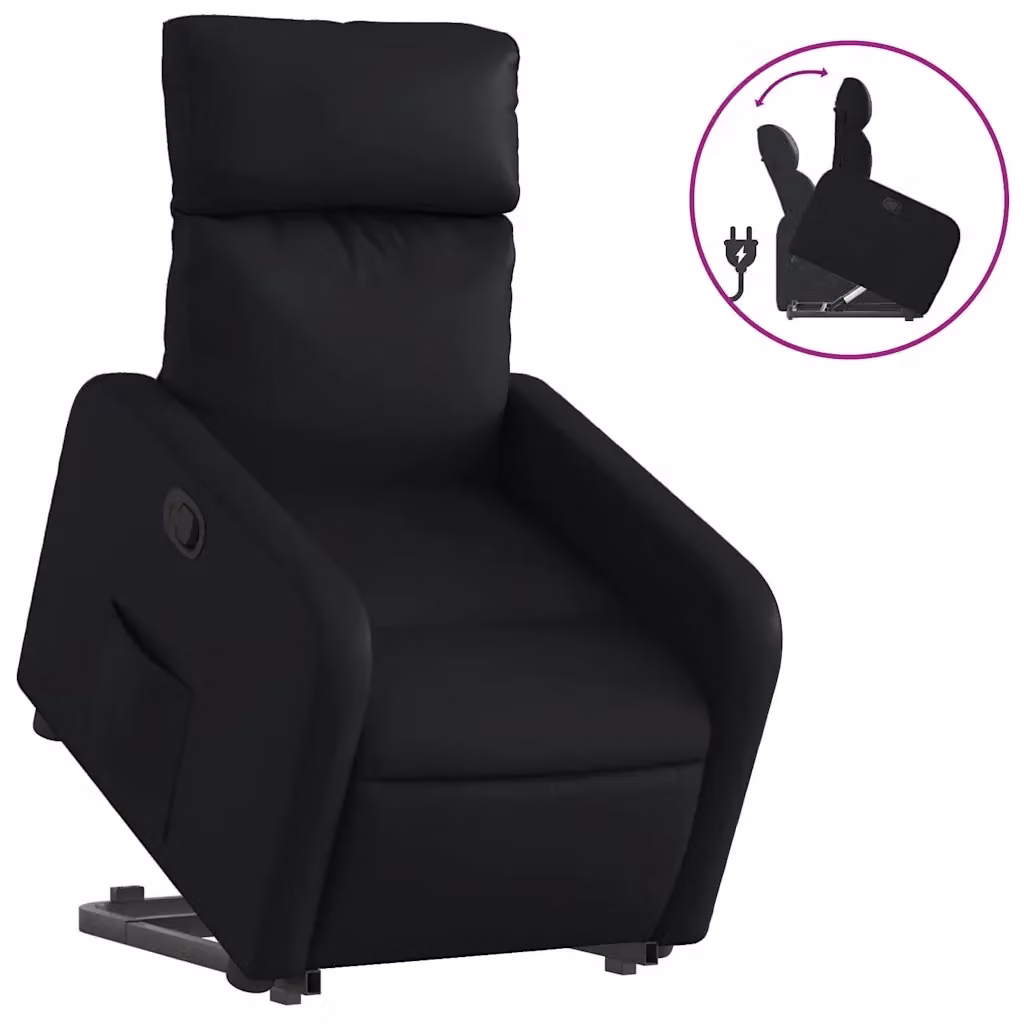 Poltrona Alzapersona Reclinabile vidaXL in Similpelle Nera con Assistenza Elettrica e Braccioli – 2