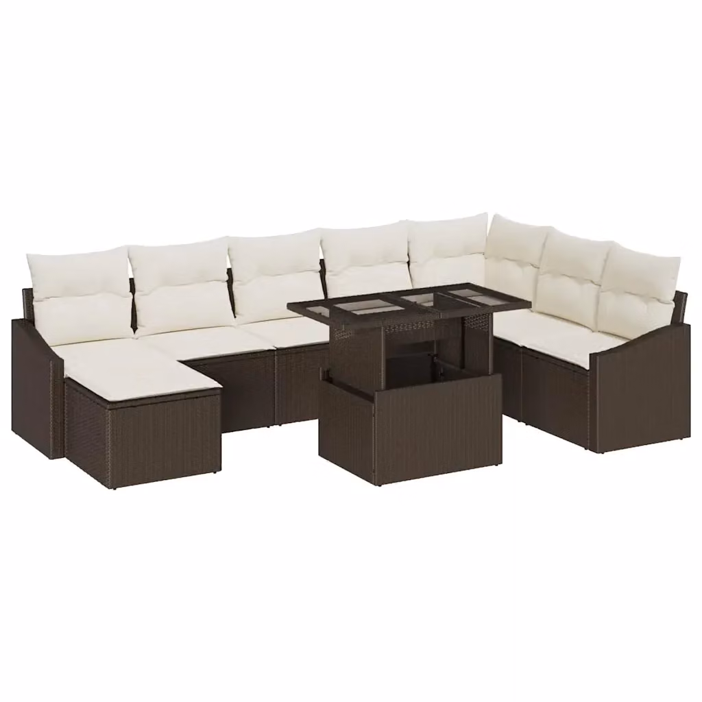 Set di divani da giardino a forma di U vidaXL in polyrattan marrone e beige con 9 pezzi e cuscini inclusi – 2