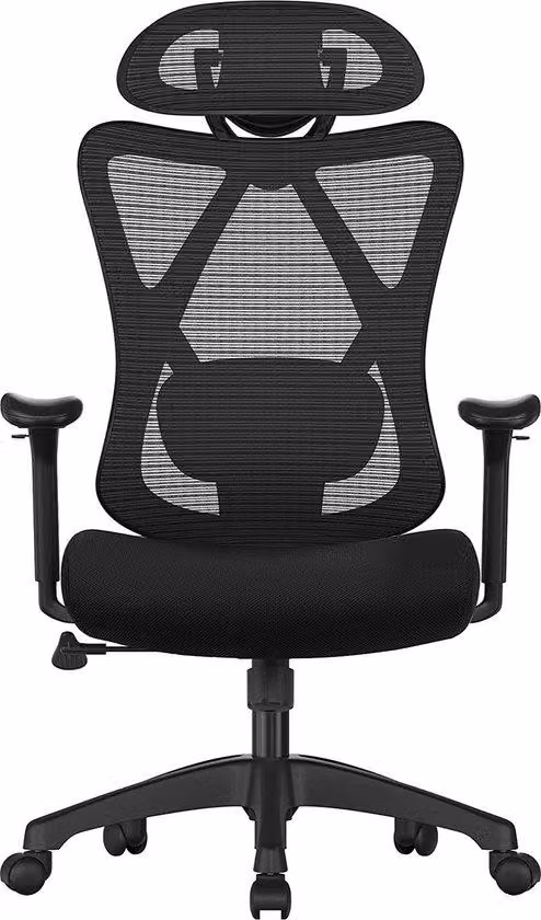 SONGMICS OBN063B01 Sedia da ufficio Sedia ergonomica da scrivania Sedia per computer Sedia a rete Supporto lombare regolabile e poggiatesta 150 kg Regolazione in altezza