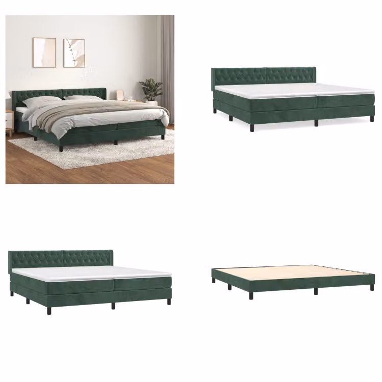 vidaXL Letto a molle con materasso verde scuro 200x200 cm in velluto - Letto a molle - Boxspringbetten - Bett - Schlafzimmermöbel