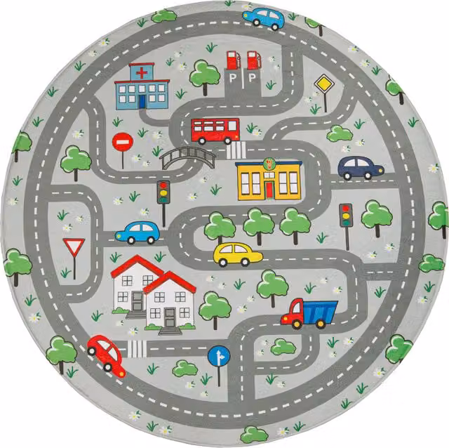 Tappeto rotondo Chiko per bambini lavabile antiscivivente grigio e verde diametro: 150 cm