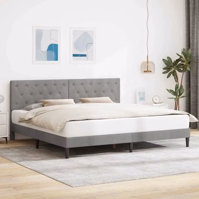 Struttura letto con giroletto in velluto grigio DESIGN IN L 180 x P 200 cm